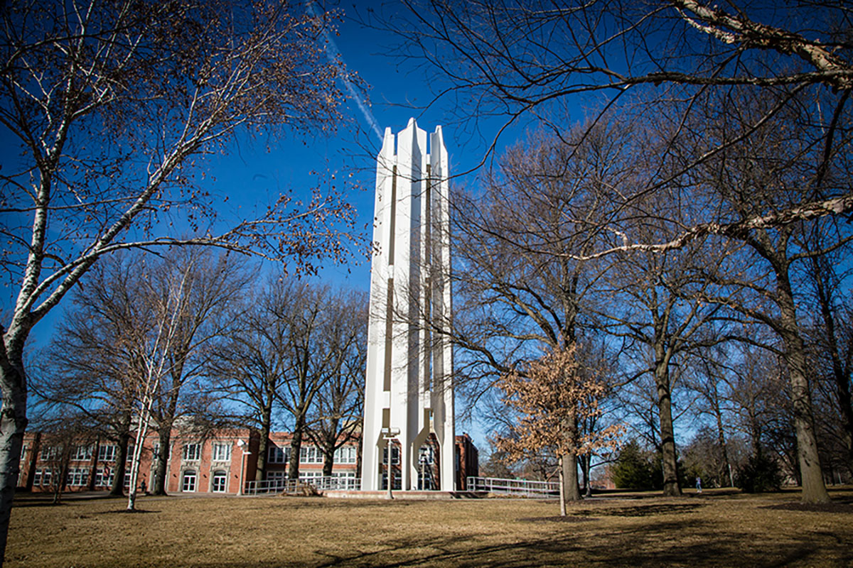 The Northwest campus in Maryville, with the Memorial Bell Tower as a centerpiece, is the Missouri Arboretum. (Photos by Abigayle Rush/Northwest Missouri State University) 