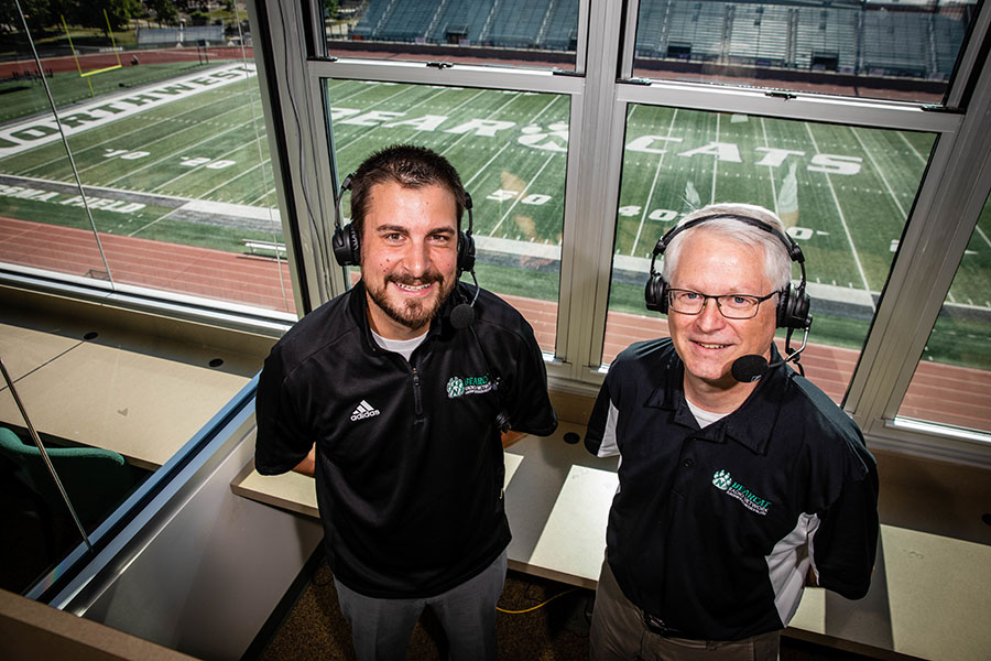 KXCV-KRNW, the flagship of the Bearcat Radio Network voiced by Matt Tritten and John Coffey, is adding Maryville High School Spoofhound football games to its broadcast schedule this fall. (Northwest Missouri State University photos)