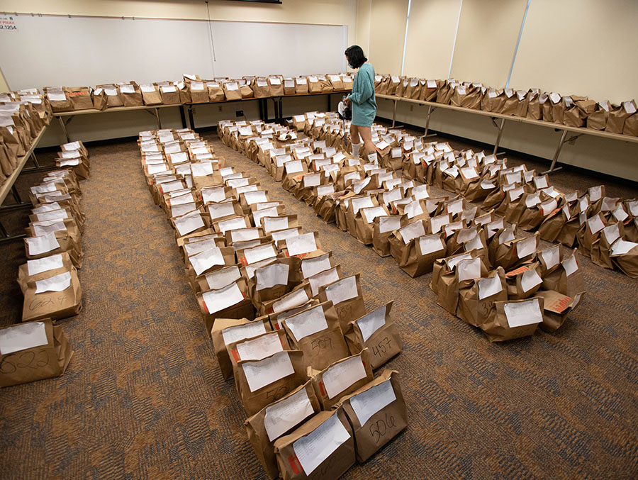 At the start of each semester, paper bags holding each Northwest student's textbooks fill The Station. Textbook pickup for the fall semester is Aug. 13-17. (Photo by Todd Weddle/Northwest Missouri State University)