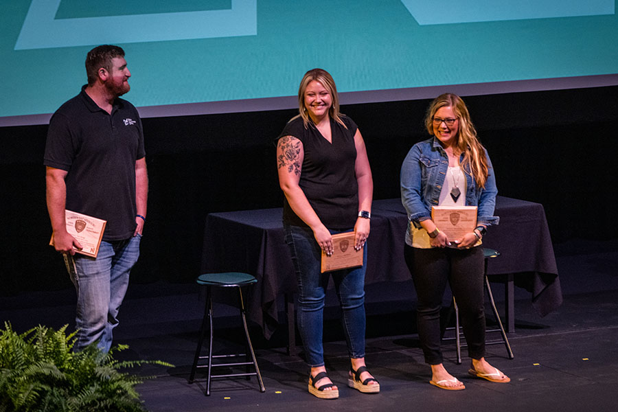 Northwest's University Police Department on Friday honored local licensed clinical social workers Jen Gentry, Cali Lloyd and Trenton Mooney with its Monica C. McCollough University Police Department Service Award. (Photos by Lauren Adams/Northwest Missouri State University)