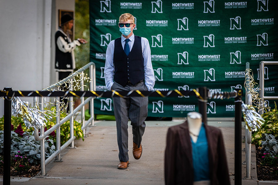 Students showed off some of the clothing available at Northwest's Career Closet during a fashion show at the Memorial Bell Tower in 2020. (Photo by Todd Weddle/Northwest Missouri State University)
