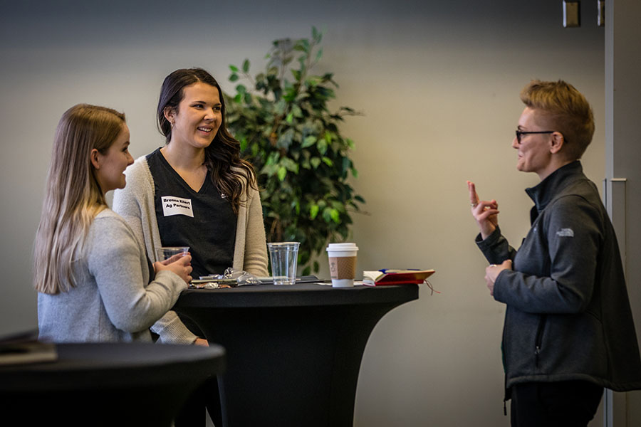 Hannah Christian, the director of Career Services, talks with students at one of Career Services Speed Networking events. (Photo by Lauren Adams/Northwest Missouri State University)