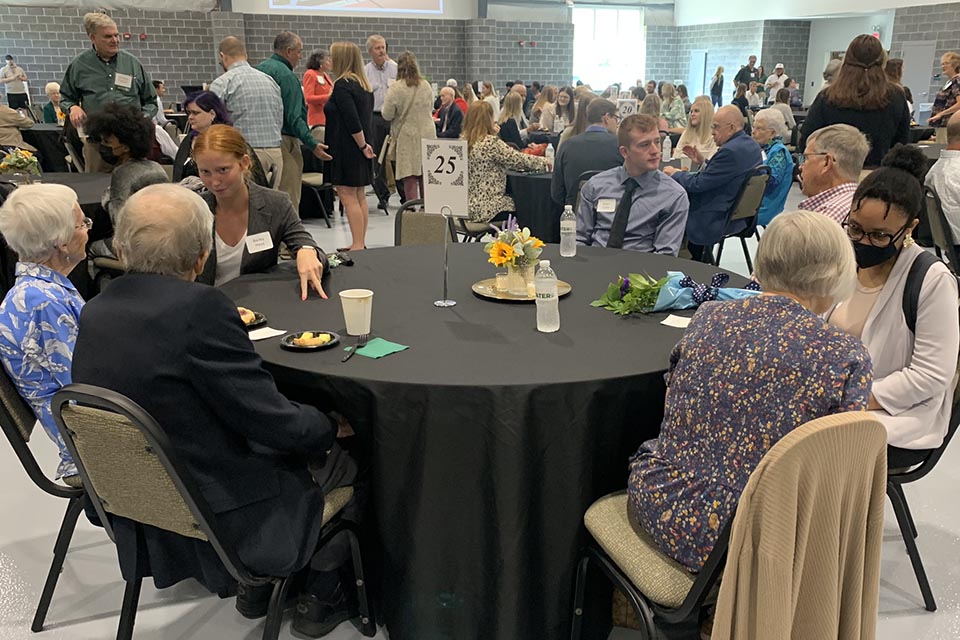 Students and donors exchanged stories about their experiences at Northwest during Saturday's  “Powering Dreams” event. (Northwest Missouri State University photo)