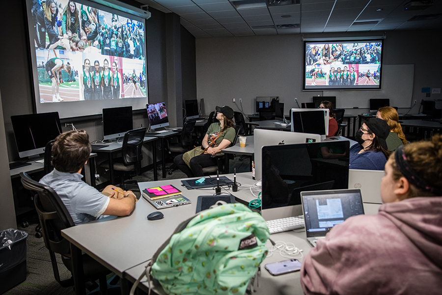 Profession-based learning experiences at Northwest - such as a 3D animation critique in the School of Communication and Mass Media - help students prepare for their careers. (Photo by Lauren Adams/Northwest Missouri State University)