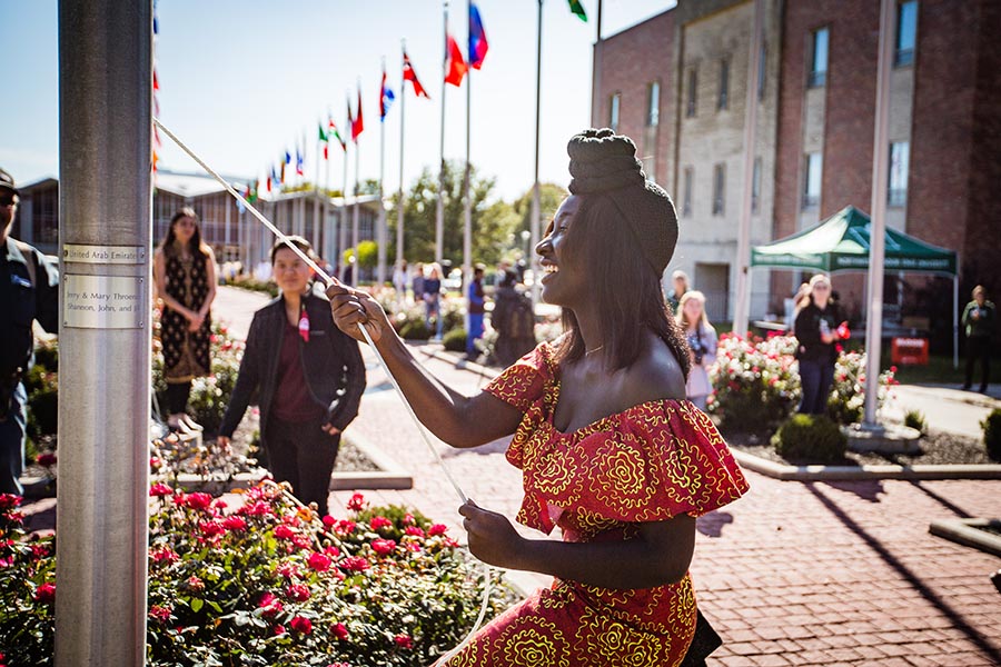The annual International Flag-Raising Ceremony features Northwest international students celebrating and raising the flags of their home countries. (Photo by Amanda Wistuba/Northwest Missouri State University)