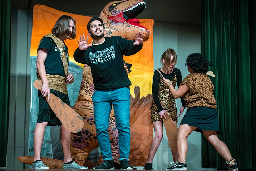 The Homecoming Variety Show showcases students performing skits and musical acts. 