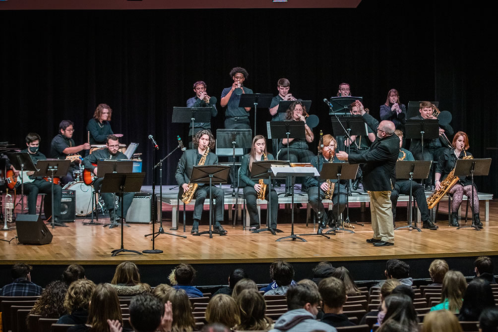 The Northwest Jazz Ensemble performs a concert last spring. (Photo by Lauren Adams/Northwest Missouri State University)