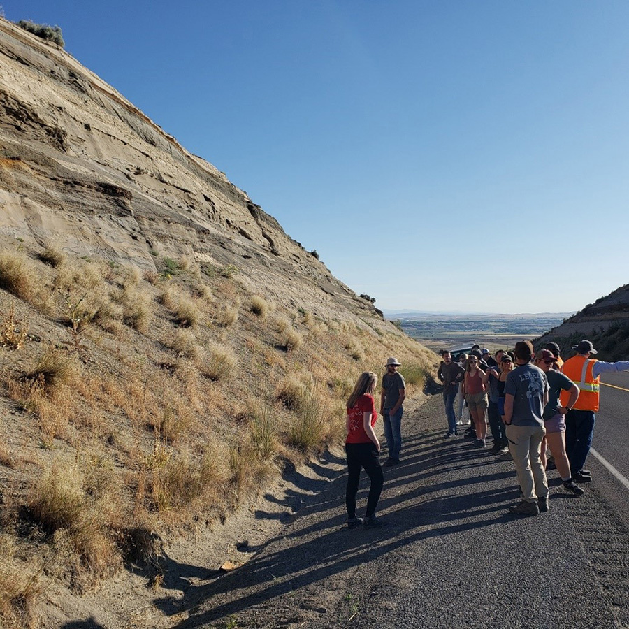 Students made roadside stops, including this one in Oregon, to discuss the geology of the area and collect rock and mineral samples.