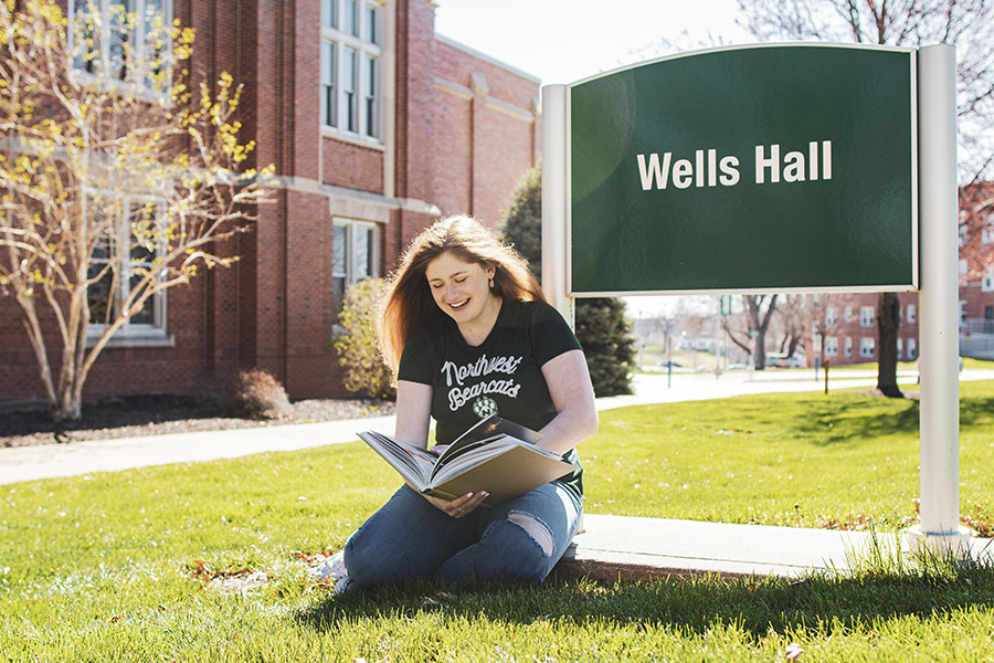 Abigail Starr in front of Wells Hall, the home of Northwest's School of Communication and Mass Media (submitted photo)