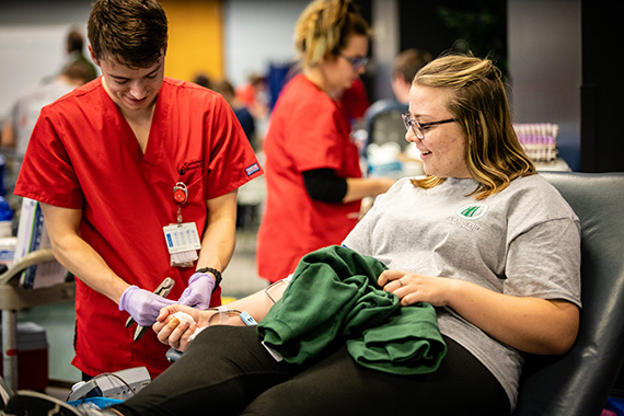 Northwest’s Student Senate annually sponsors blood drives in collaboration with the Community Blood Center. (Photo by Todd Weddle/Northwest Missouri State University)