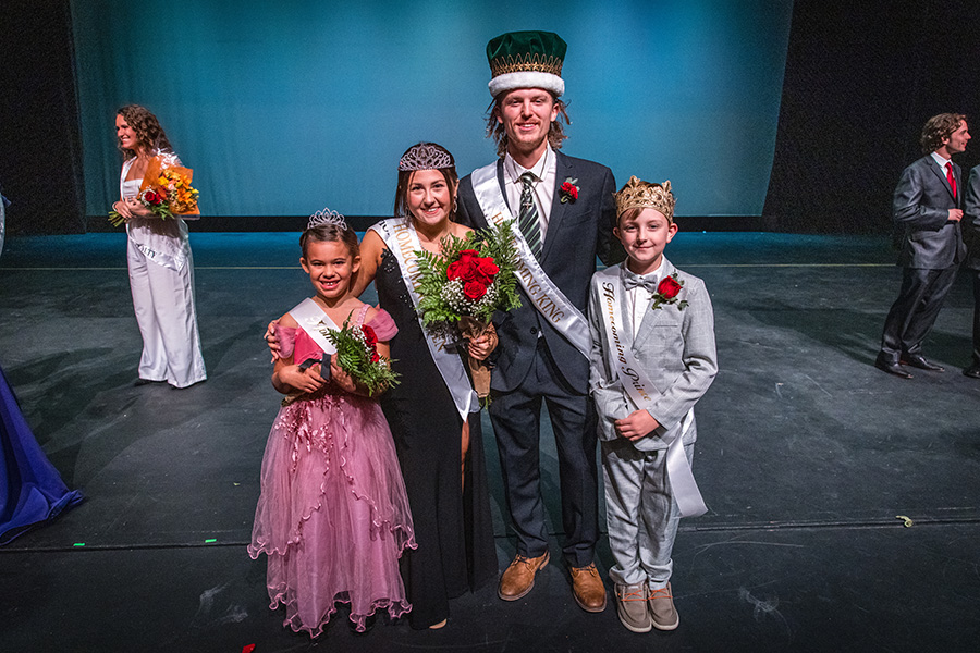 Left to right are Northwest's 2022 Homecoming royalty, Princess Addison Falke, Queen Hadley Douglas, King Foster Huggins and Prince Hudsen Cline. (Photo by Lauren Adams/Northwest Missouri State University)