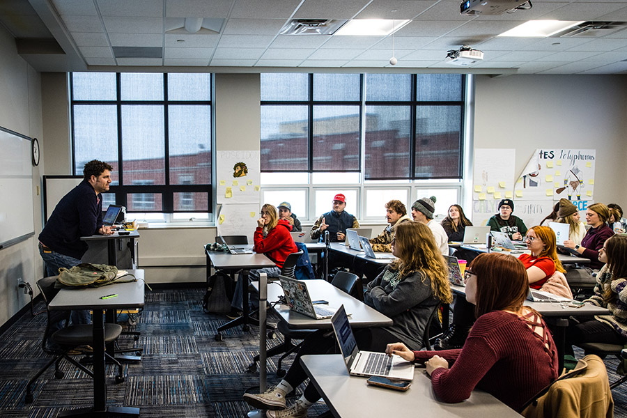 Daniel Biegelson, who was recognized this fall as one of the Missouri Arts Council’s featured artists for his debut book, teaches introduction to literature, creative writing and English composition courses at Northwest. (Photos by Lauren Adams/Northwest Missouri State University)