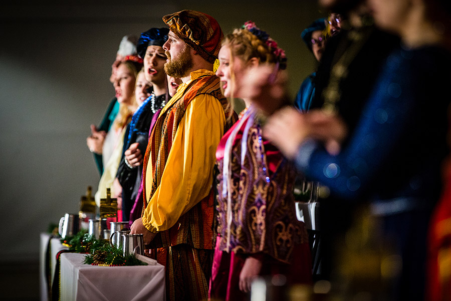 The Yuletide Feaste, which features students and faculty performing in the spirit of 16th-century Tudor England, is returning to Northwest for the first time since 2019. (Northwest Missouri State University photos)