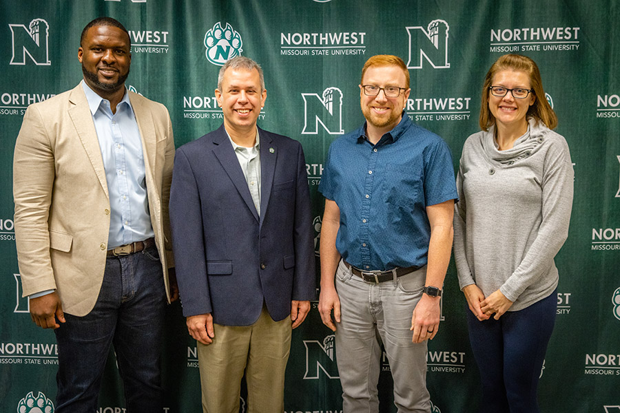 Left to right are Lt. Anthony Williams, Dr. Mark Hornickel, Brian Swink and Terra Feick. (Photos by Todd Weddle/Northwest Missouri State University)