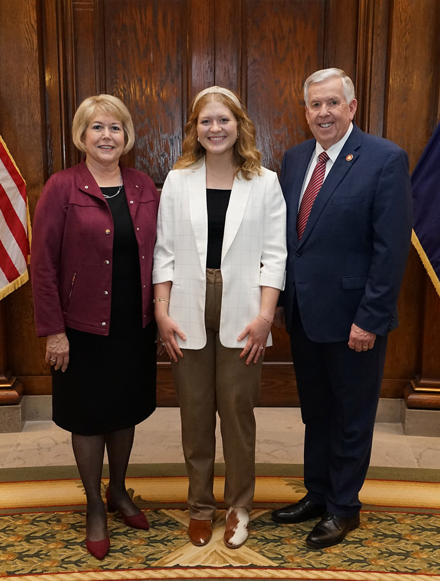 Northwest alumna Emily Fluckey, center, was a special guest of Gov. Mike Parson and first lady Teresa Parson during the State of the State Address. (Photo courtesy of the Office of Missouri Governor)