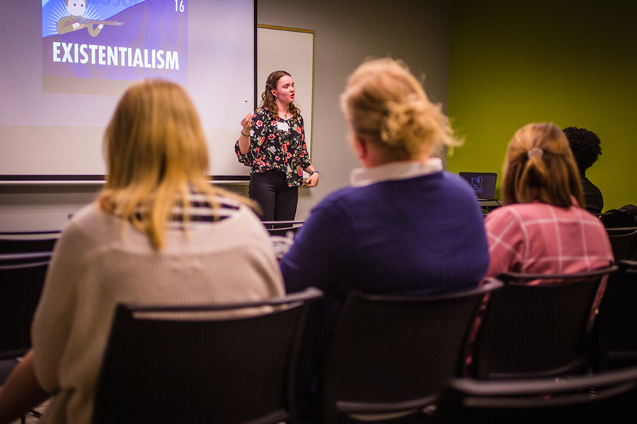 A student gives a presentation during Northwest's 2022 Celebration of Scholars. (Photos by Andrew Bowman/Northwest Missouri State University)