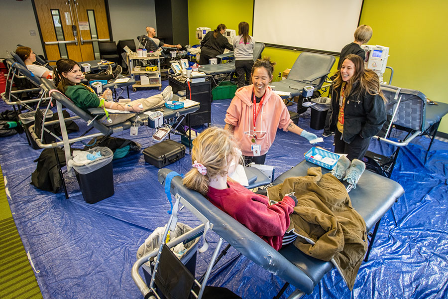Student Senate annually sponsors blood drives on the Northwest campus in collaboration with the Community Blood Center. (Photo by Todd Weddle/Northwest Missouri State University)