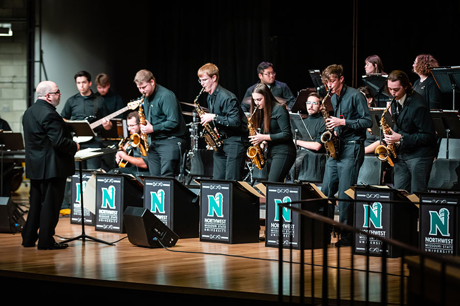 The Northwest Jazz Ensemble, pictured during a concert last fall, will perform Feb. 13 and Feb. 17 in the Charles Johnson Theater. (Photo by Todd Weddle/Northwest Missouri State University)