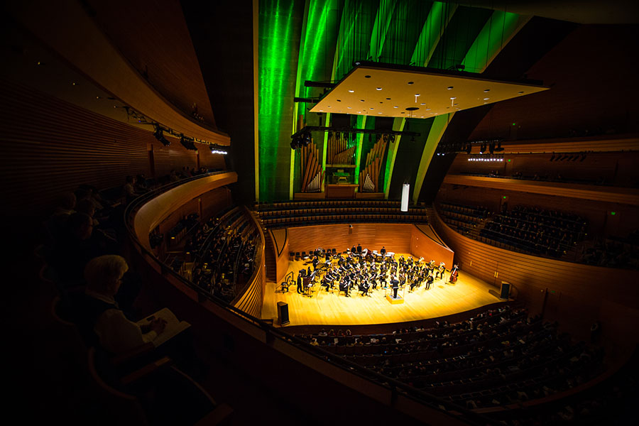 The Northwest Wind Symphony performed in 2018 inside Helzberg Hall at the Kauffman Center for the Performing Arts in Kansas City. (Photos by Todd Weddle/Northwest Missouri State University)