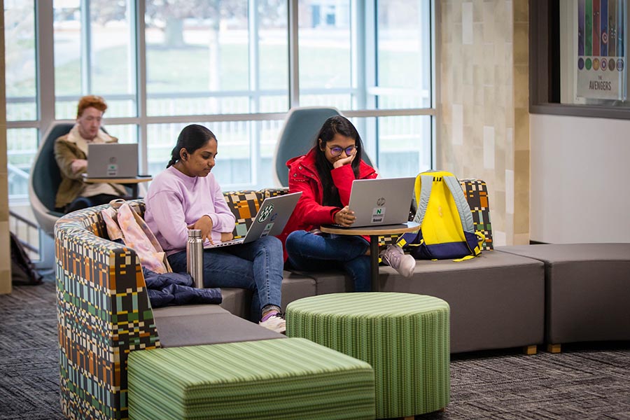 Students actively use their laptops, which are provided as part of tuition costs, in all coursework at Northwest. (Photo by Abigayle Rush/Northwest Missouri State University)