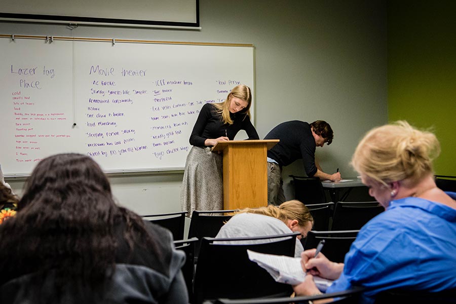 Northwest students and faculty participated April 19 in a "Day of Writing" and collaborated on short stories based on a series of prompts they established during a brainstorming session. (Photos by Chandu Ravi Krishna/Northwest Missouri State University)