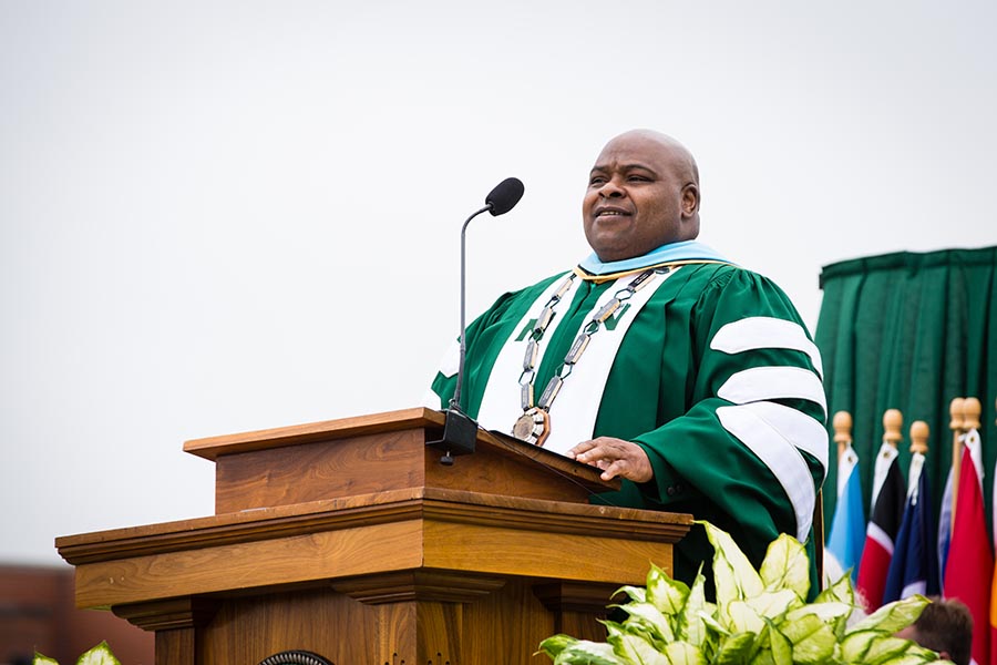 Northwest Interim President Dr. Clarence Green addressed degree candidates and their families.