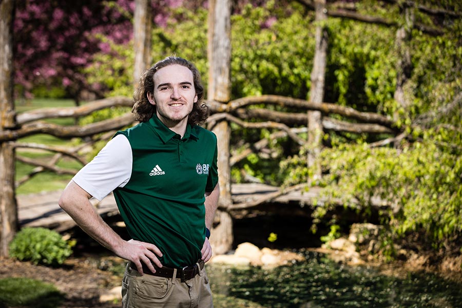 Jared Carlton on the Northwest campus. (Photo by Lauren Adams/Northwest Missouri State University)