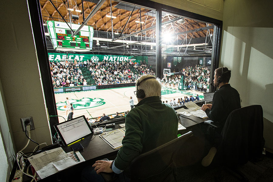 In addition to football games, John Coffey provides the play-by-play for all Bearcat men's and women's basketball games with Matt Tritten. (Photo by Lauren Adams/Northwest Missouri State University)