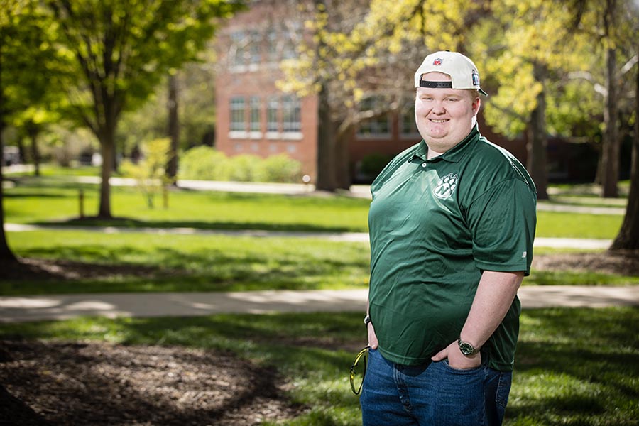 Dalton Forbes pictured on the Northwest campus. (Photo by Lauren Adams/Northwest Missouri State University)