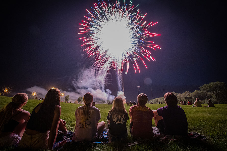 Northwest students enjoy a fireworks show on Aug. 20 to mark the start of the fall semester at the University. (Photo by Chandu Ravi Krishna/Northwest Missouri State University)