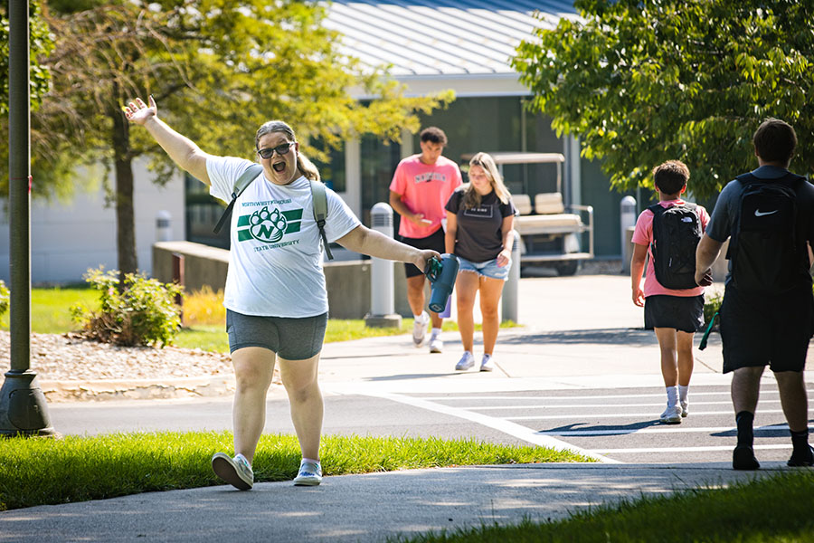 Northwest students cross the University campus during the first day of fall classes on Monday. (Photo by Lauren Adams/Northwest Missouri State University)
