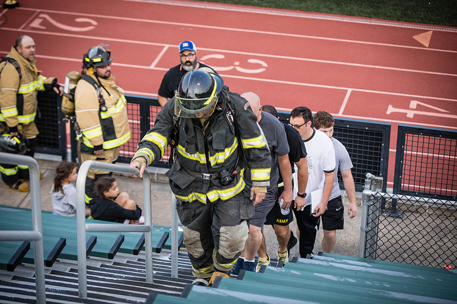 Local firefighters participated in Northwest's 9/11 Stair Climb last year. (Photo by Abigayle Rush/Northwest Missouri State University)