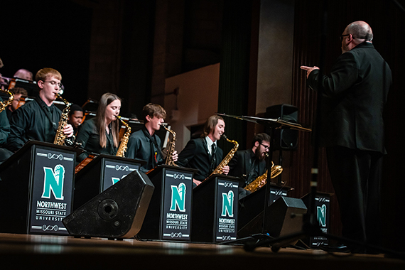 The Northwest Jazz Ensemble, under the direction of Dr. William Richardson, performing at a 2022 concert. (Photo by Todd Weddle/Northwest Missouri State University)