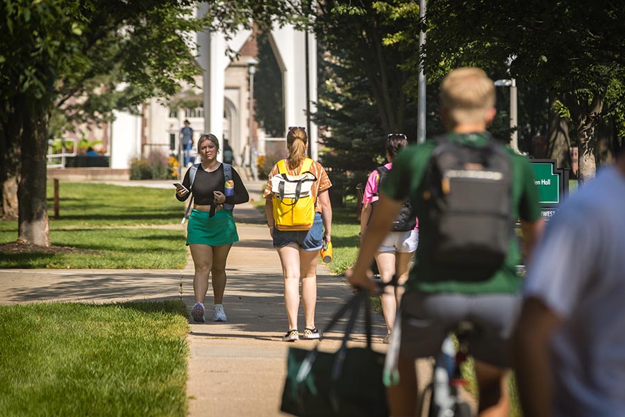 Students cross Northwest's main campus this fall in Maryville. (Photos by Lauren Adams/Northwest Missouri State University)