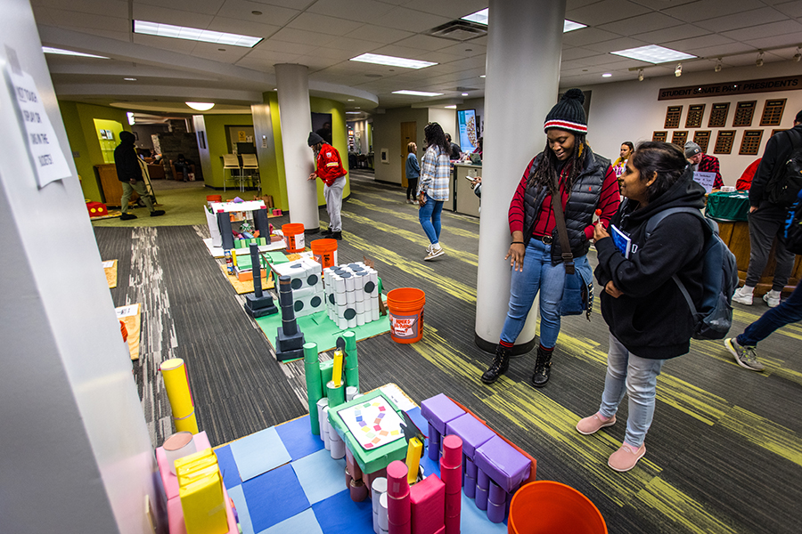 Student organizations annually participate in the Donation Creation Contest, which provides canned food items to the Maryville Ministry Center and Bearcat Food Pantry. (Photo by Lauren Adams/Northwest Missouri State University)