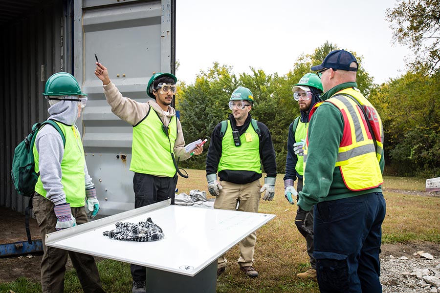 A team of first responders discuss their plan for helping and treating victims during Missouri Hope. (Photo by Lauren Adams/Northwest Missouri State University)