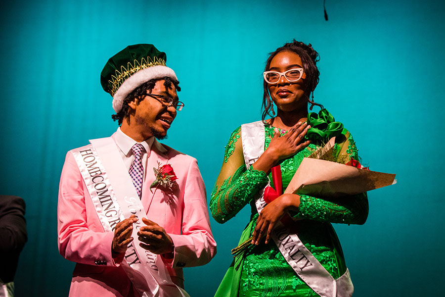 Darren Ross and Obioma Nwuba were crowned Northwest’s Homecoming king and queen at the conclusion of the annual Variety Show. (Photo by Lauren Adams/Northwest Missouri State University)