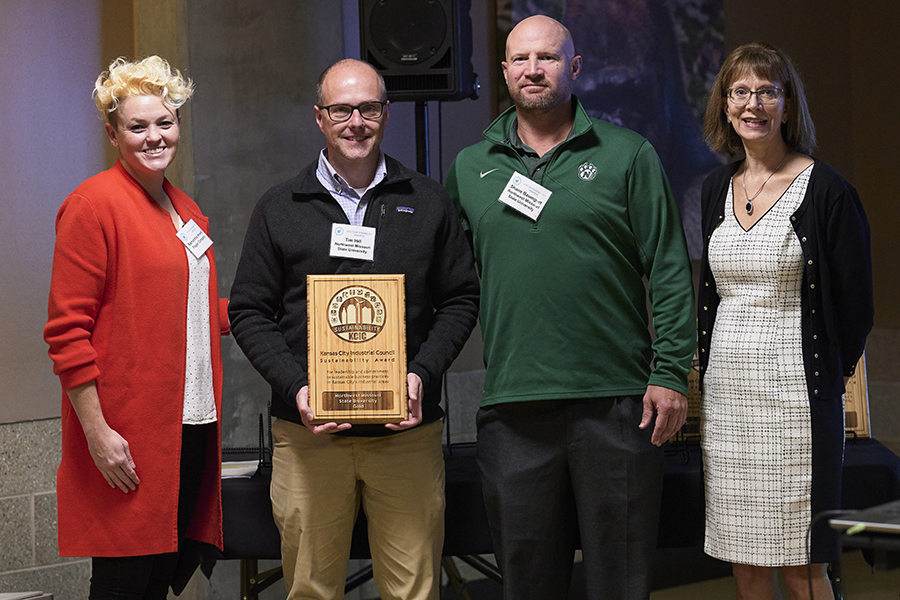 Left to right during the awards presentation at KCIC’s Sustainability Awards Breakfast are KCIC Sustainability Committee Member Samantha Howell, Northwest staff members Tim Hill and Shane Baumgart, and KCIC Vice President Susan Brown. (Submitted photo)
