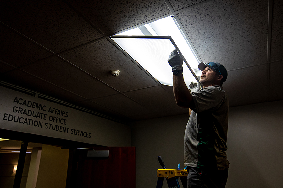 Northwest has achieved efficiencies and energy savings by completing lighting improvements throughout its campus. (Photo by Chandu Ravi Krishna/Northwest Missouri State University)