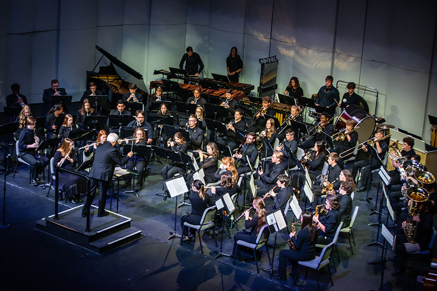 The Wind Symphony during its October concert at the Ron Houston Center for the Performing Arts. (Photo by Chandu Ravi Krishna/Northwest Missouri State University)