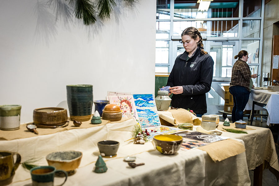 Northwest's annual winter art show and sale in the Fire Arts Building offers handmade gifts and promotes the work of student artists. (Photo by Lauren Adams/Northwest Missouri State University)