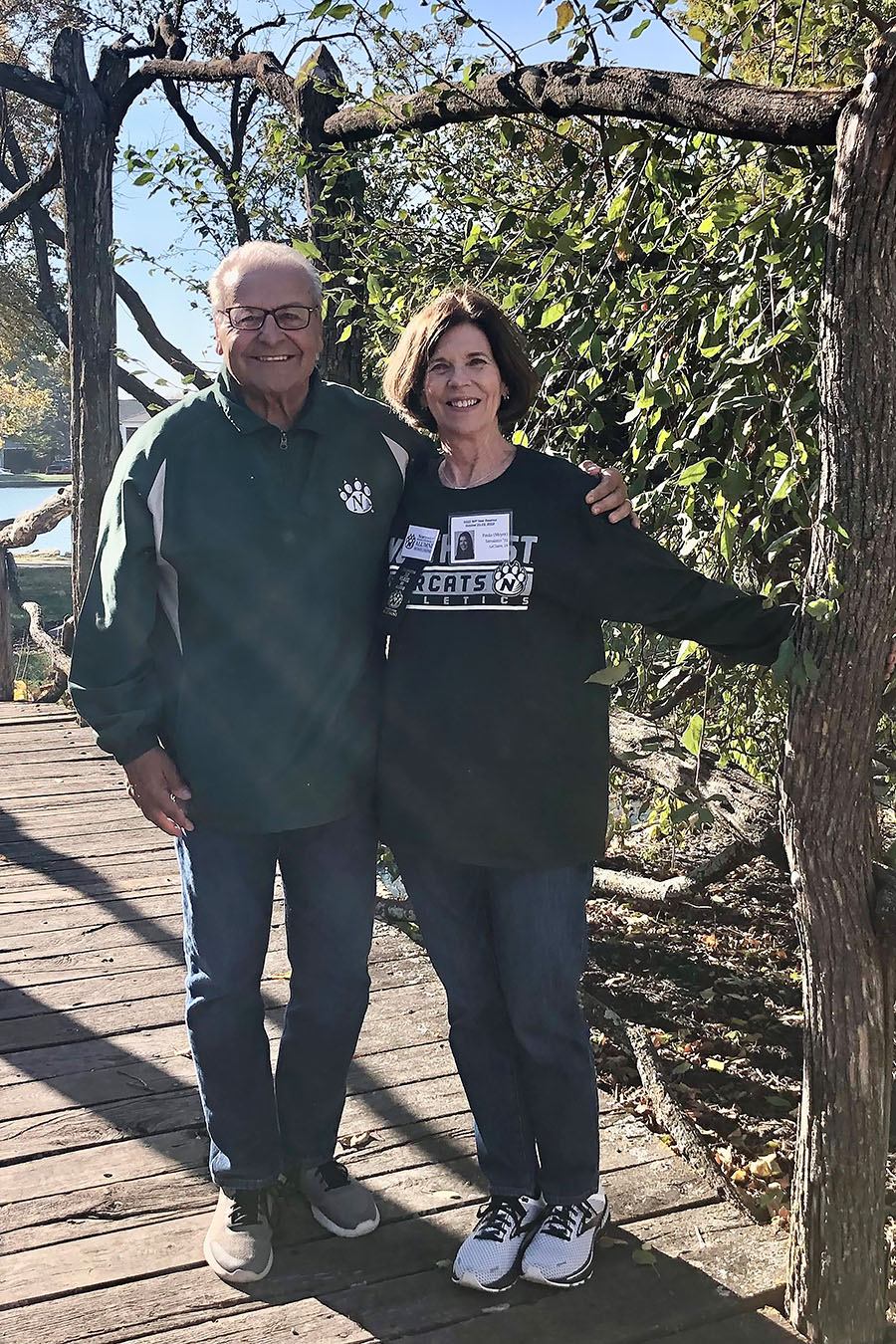 Angelo and Paula Savaiano are pictured on Northwest's Kissing Bridge while visiting the campus in 2022 for their 50th-year reunion. (Submitted photo)