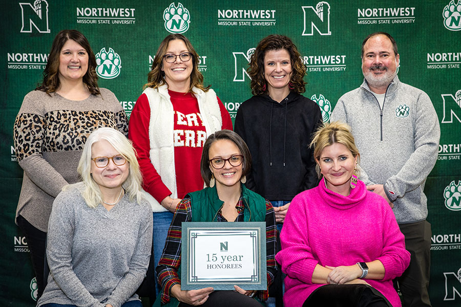 Pictured left to right in the front row are Ronda Sigman, executive secretary, College of Arts and Sciences; Ashley Henggeler, director of student account services, Office of Finance and Administration; Sarah Creason, senior instructor of psychology, School of Health Science and Wellness.
In the back row are Shannon Heitman, student payroll manager, Office of Finance and Administration; Kim Surprise, creative services manager, Office of University Marketing and Communication; Malinda Tobin, senior instructor of accounting, Melvin D. and Valorie G. Booth School of Business; and Dr. Richard Black, professor of English, Department of Language, Literature and Writing.