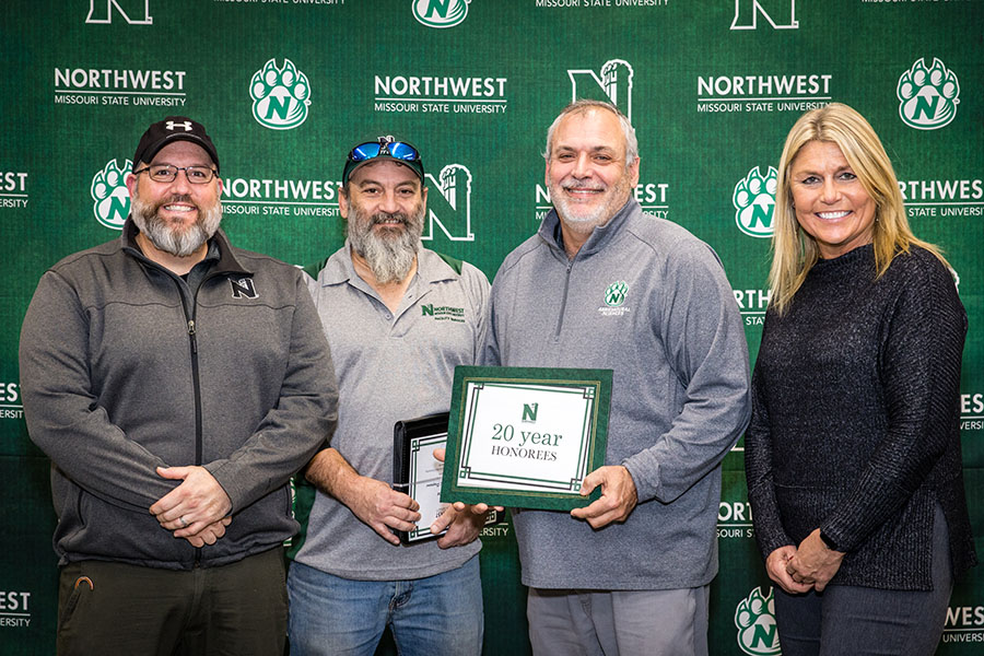 Pictured left to right are Will Murphy, TV and video engineer, School of Communication and Mass Media; Danton Green, sign shop coordinator, Facility Services; Dr. Rod Barr, director, School of Agricultural Sciences; and Tricia Collins, daily tour coordinator, Office of Admissions-Recruitment.