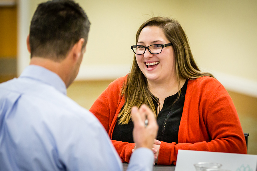 Mock Interview Days allow students to meet with real employers during 30-minute sessions and receive feedback on their résumés and interview skills. (Photo by Amanda Wistuba/Northwest Missouri State University)