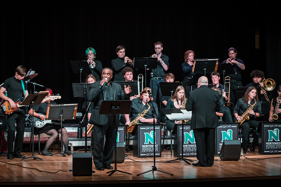 The Northwest Jazz Ensemble, pictured during a concert last fall, will perform Feb. 12 and Feb. 16 in the Charles Johnson Theater. (Photo by Chandu Ravi Krishna/Northwest Missouri State University)