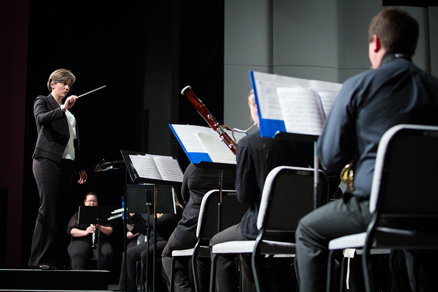 The Symphonic Band is conducted by Dr. Katy Strickland, Northwest’s Dennis C. Dau Professor of Instrumental Music. (Photo by Teja Yedugani/Northwest Missouri State University)