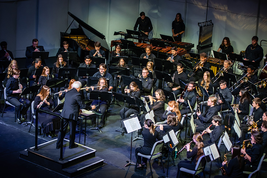 John Bell, Northwest’s artist-in-residence, conducts the Wind Symphony. (Photo by Chandu Ravi Krishna/Northwest Missouri State University)
