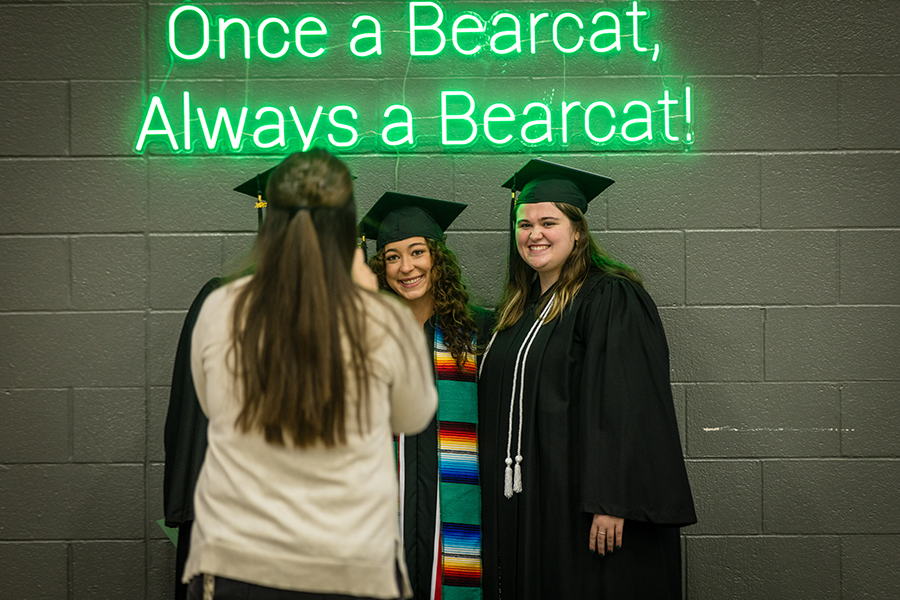 Northwest graduates took time for photos before the University's winter commencement ceremonies in December. (Photo by Lauren Adams/Northwest Missouri State University)