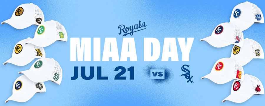 Fans have the chance to receive a Kansas City Royals cap with the logo of an MIAA school during MIAA Day at Kauffman Stadium.